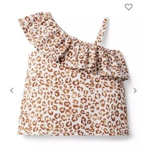 Janie & Jack girls leopard ruffle shoulder top and matching smocked skirt